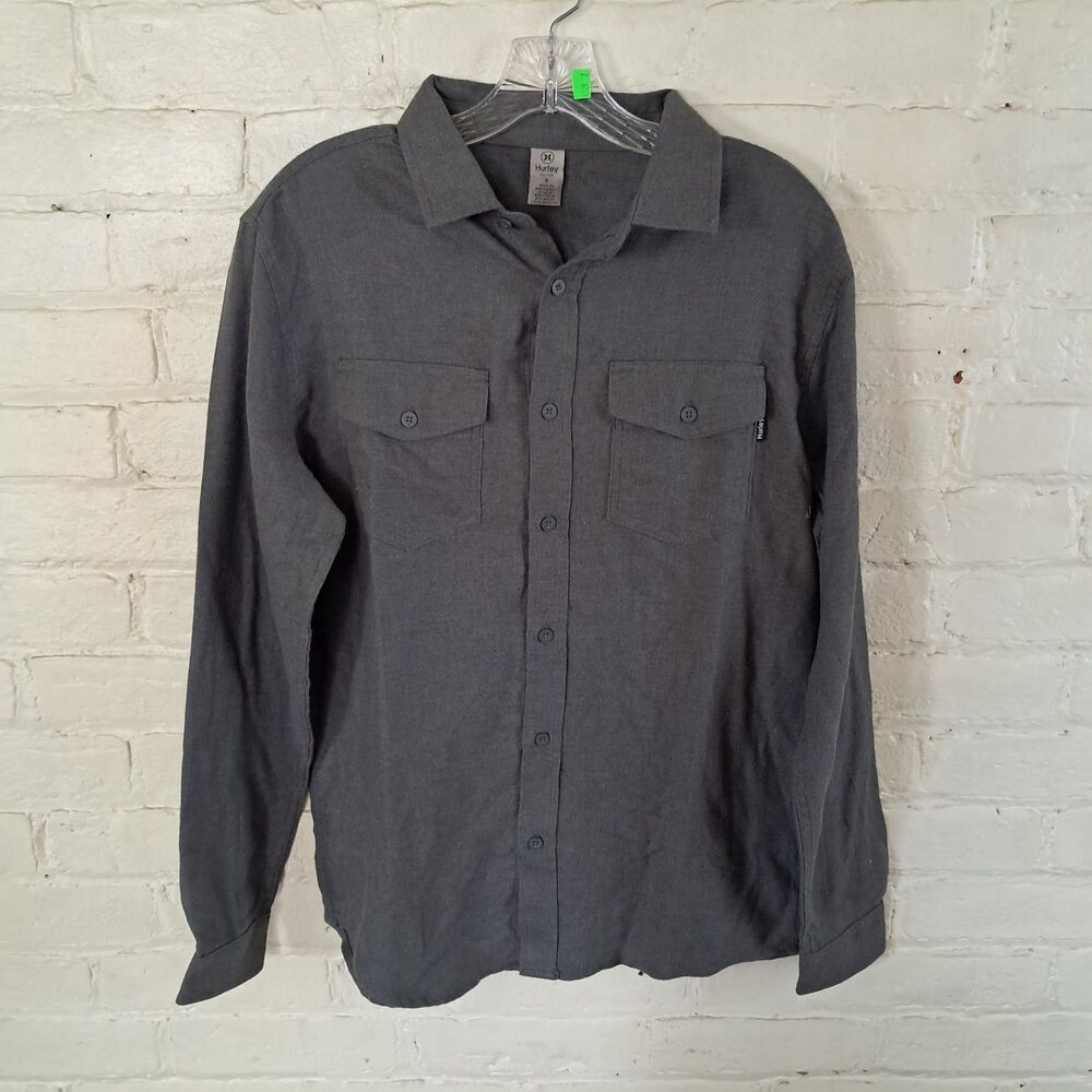 HURLEY Charcoal Gray BRUSHED FLANNEL LONG SLEEVE BUTTON UP SHIRT MENS SMALL NWOT